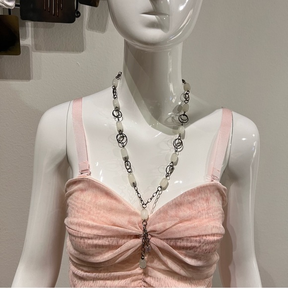 Handmade Chainmail Necklace w/ White Art Glass Beads Charm Pendant - Picture 2 of 12